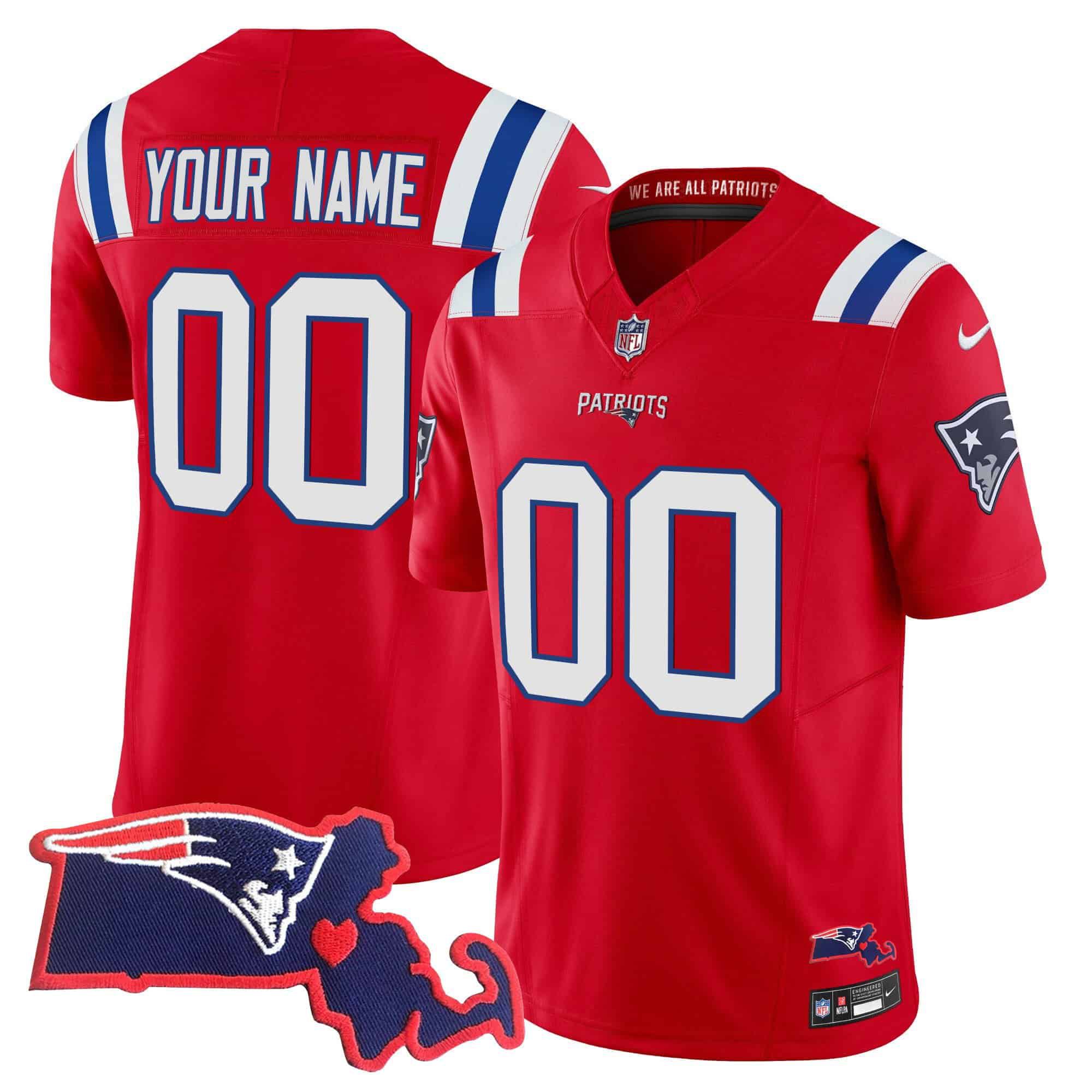Men New England Patriots Red 2024 Nike Patch Vapor Limited Custom NFL Jersey->customized nfl jersey->Custom Jersey